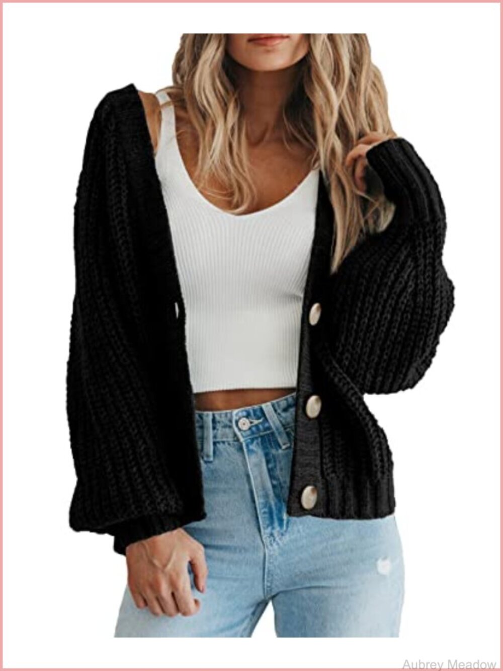 Chunky Knit Open Front Cardigan Sweater Long Sleeve V-Neck